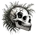 animal skull, decayed, overgrown with vegetation  tattoo design idea