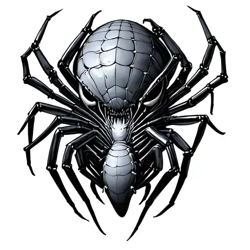 spider and alien head as spider's stomach tattoo design idea