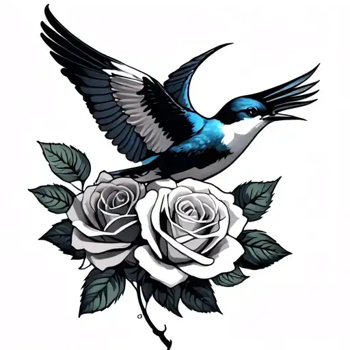 swallow and roses tattoo design idea