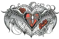 wing  and spider web and heart tattoo design idea