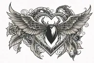 wing  and spider web and heart tattoo design idea