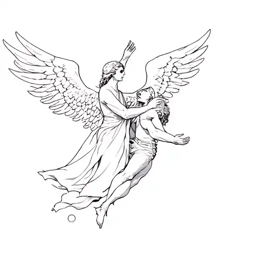 a guardian Angel battling the grim reaper holding tattoo design idea