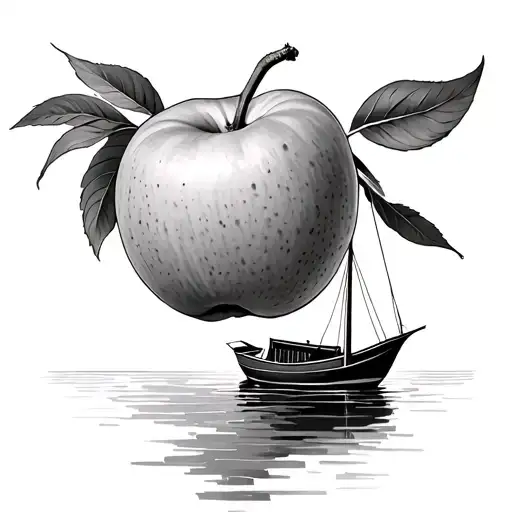 flying peach fruit with boat underneath tattoo design idea