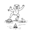 a grateful dead dancing bear, a turtle and a rabbit with a spring in the middle of it all dancing around a camp fire tattoo design idea
