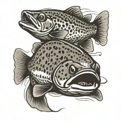 single Brown Trout swimming seen from above tattoo design idea