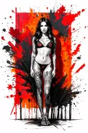 Sexy girl, petite, small boobs, wide hips, bikini . long hair,sexual. Seductive. Full Body, standing with legs and feet tattoo design idea