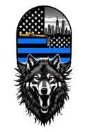 thin blue line flag, grim reaper, baltimore city skyline, wolf, cartridge casing w/scene placker, crime scene tape tattoo design idea
