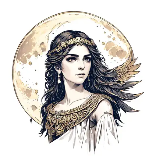 artemis greek goddess moon tattoo design idea
