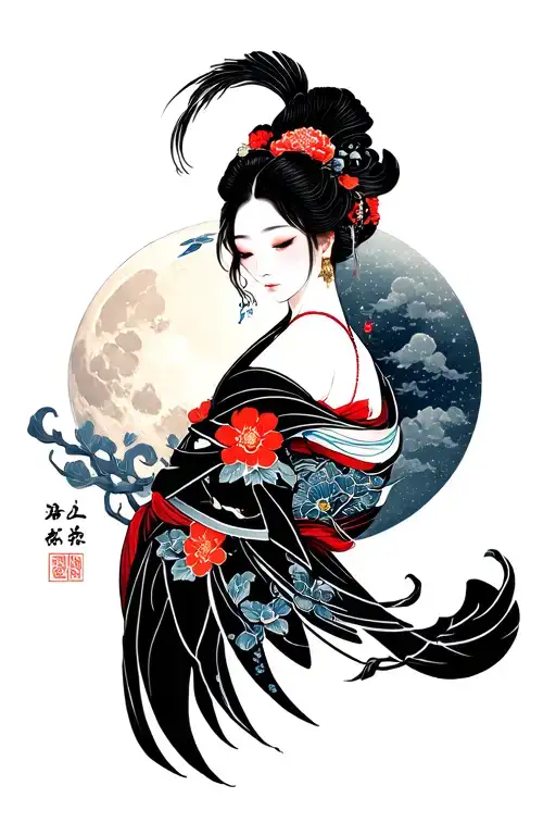 simple Japanese style moon tattoo design idea
