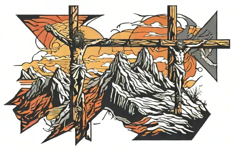jesus christ crucifixion on the mountain tattoo design idea