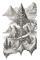 mountains and trishul trident tattoo design idea