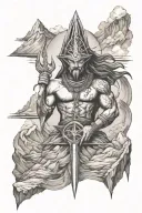 mountains and trishul trident tattoo design idea