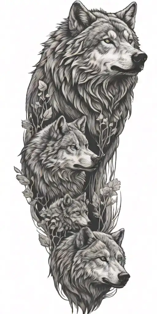 nature, wolf, bear tattoo design idea
