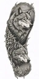 nature, wolf, bear tattoo design idea