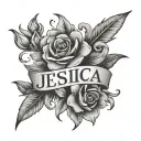 name Jessica with flowers around name  tattoo design idea