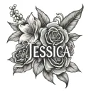 name Jessica with flowers around name  tattoo design idea
