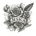 name Jessica with flowers around name  tattoo design idea