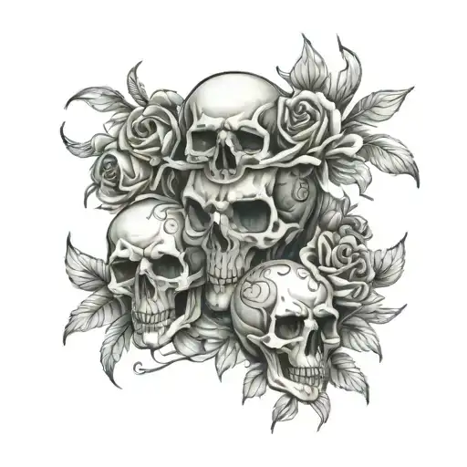 family Skulls flowers growing tattoo design idea