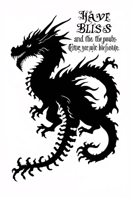 Bones Dragon and Have Bliss inscription tattoo design idea