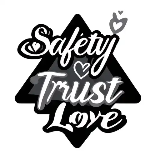 safety, trust, love written in the shape of a triangle tattoo design idea