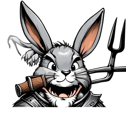 bugs bunny stabbing pitchfork into knights head tattoo design idea