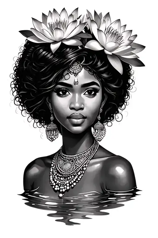 african princess with water lily crown  tattoo design idea