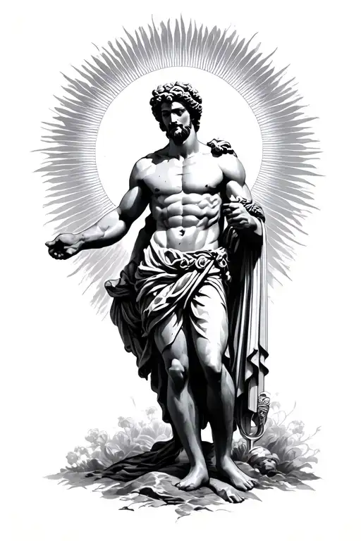 Apollo Greek god with the sun behind him tattoo design idea