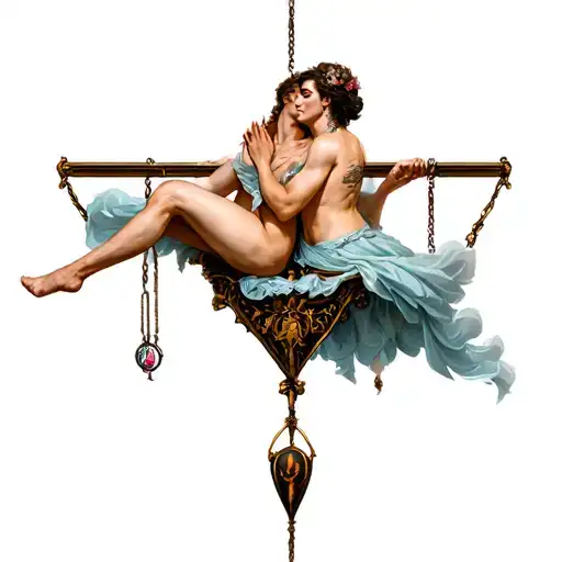 the hanged man and the empress on thigh tattoo design idea