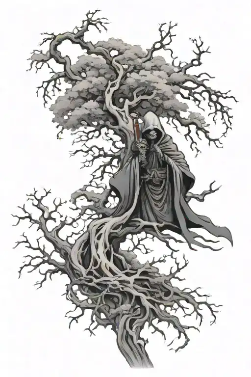 japanese grim reaper tree of life tattoo design idea