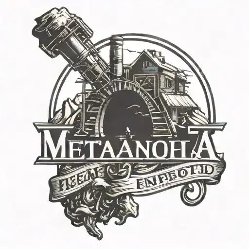 A minimalist tattoo of a coal mine entrance with the word metanoia incorporated in the design on the forearm tattoo design idea