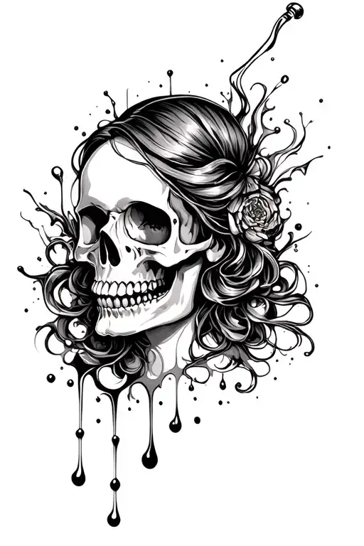woman skull with alcohol spilled tattoo design idea