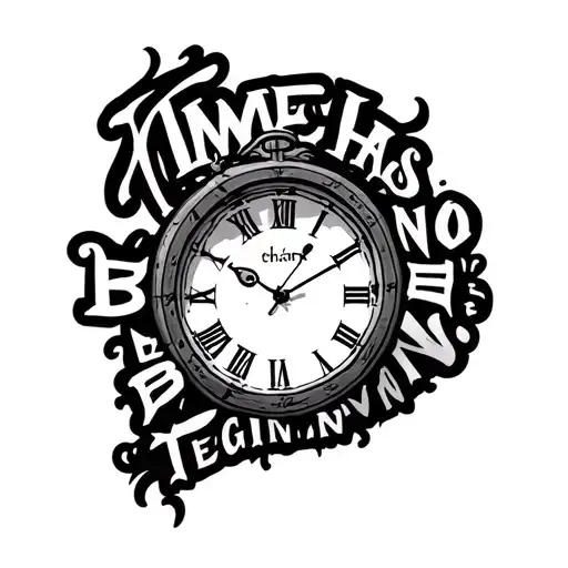 "Time has no beginning"  nordic clock with Roman numerals and white face tattoo design idea