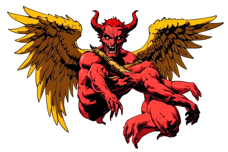 angel demon holding tattoo design idea