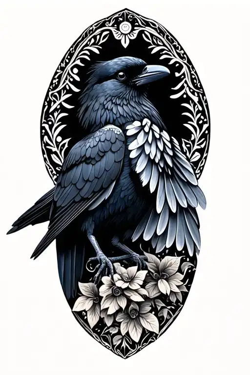 1 black crow earthy feminine fairy wings in tree tattoo design idea