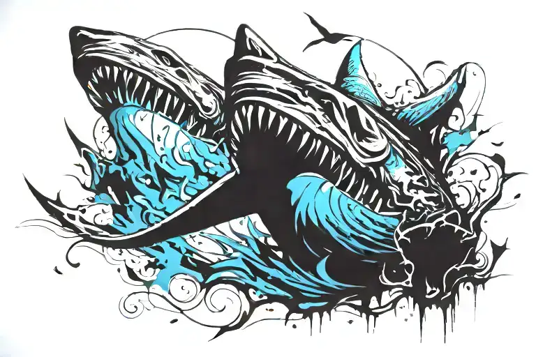 Megalodon bites ship tattoo design idea