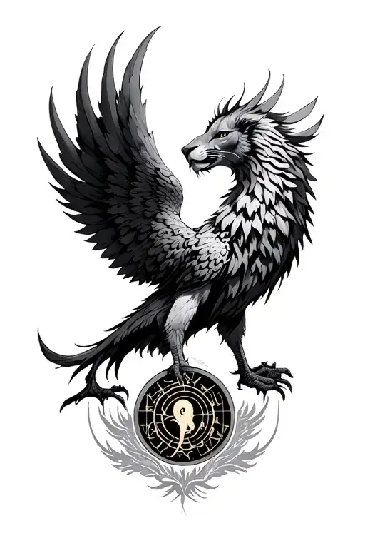 Phoenix holding zodiac signs Leo and gemini tattoo design idea