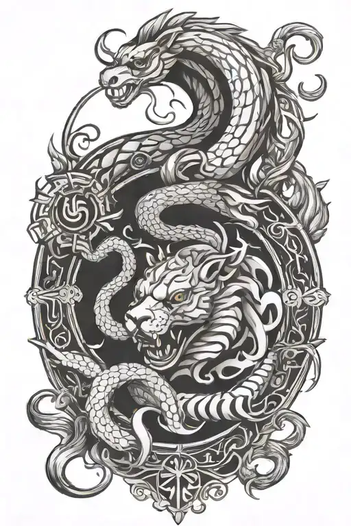 zodiac symbol leo snake combine with element fire and witch craft tattoo design idea