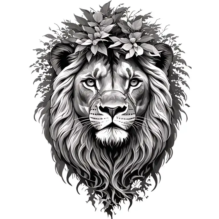 lion face Savannah tree growing tattoo design idea