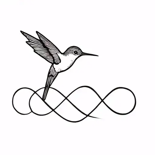 a delicate hummingbird with an unalome and an infinity symbol tattoo design idea