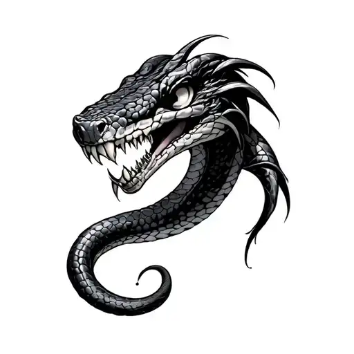 evil snake with sharp fangs tattoo design idea