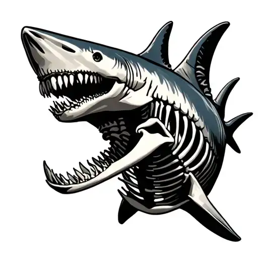 shark skeleton tattoo design idea