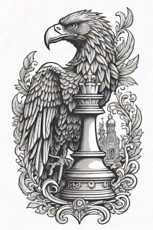 chess board rook piece, the letter b journey to the top, eagle  tattoo design idea
