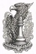 chess board rook piece, the letter b journey to the top, eagle  tattoo design idea