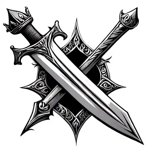 Traditional sword with 3 crowns down the blade tattoo design idea