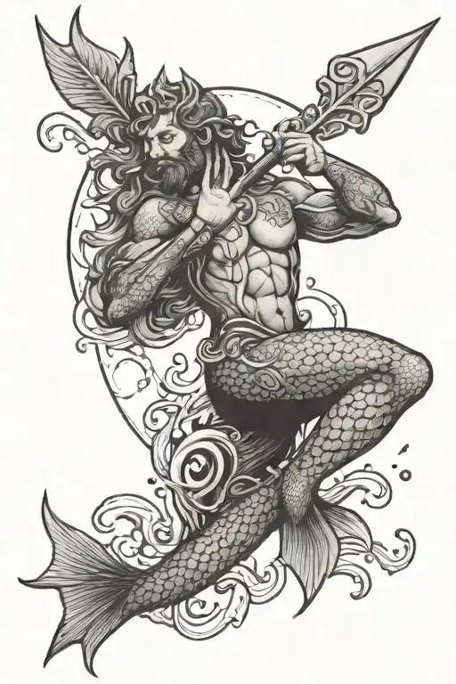 merman holding trident tattoo design idea