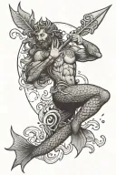 merman holding trident tattoo design idea