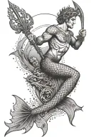 merman holding trident tattoo design idea