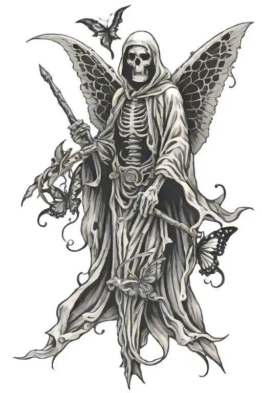 hospice grim reaper butterfly tattoo design idea