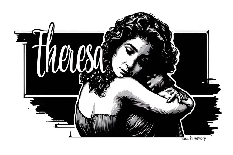 "theresa" in memory of grandma figure hugging tattoo design idea