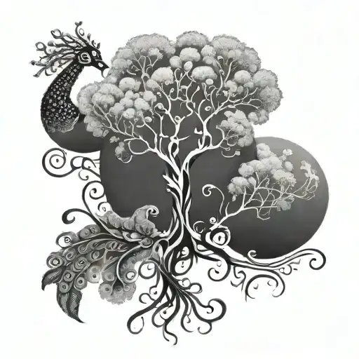tree of life, peacock, jellyfish, seahorse tattoo design idea